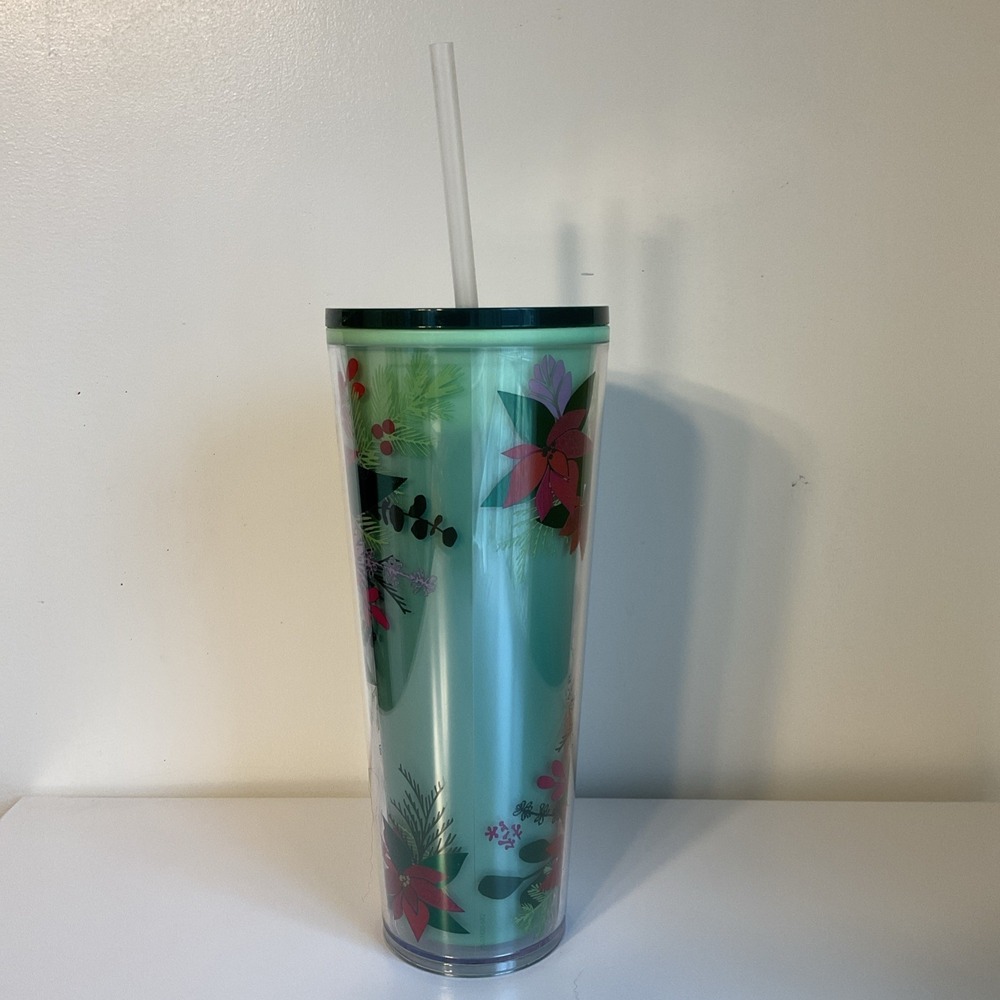 Starbucks 2021 Green Poinsettia Venti 24oz Holiday Tumbler Color Changing Green - Picture 2 of 8